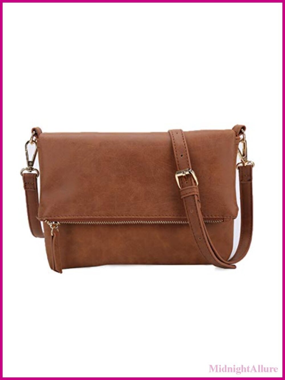 Vegan PU Leather Crossbody Bag Adjustable Strap Sling Purse